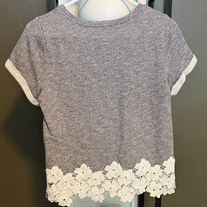 Pixley Gray Short Sleeve Tee with White Floral Trim